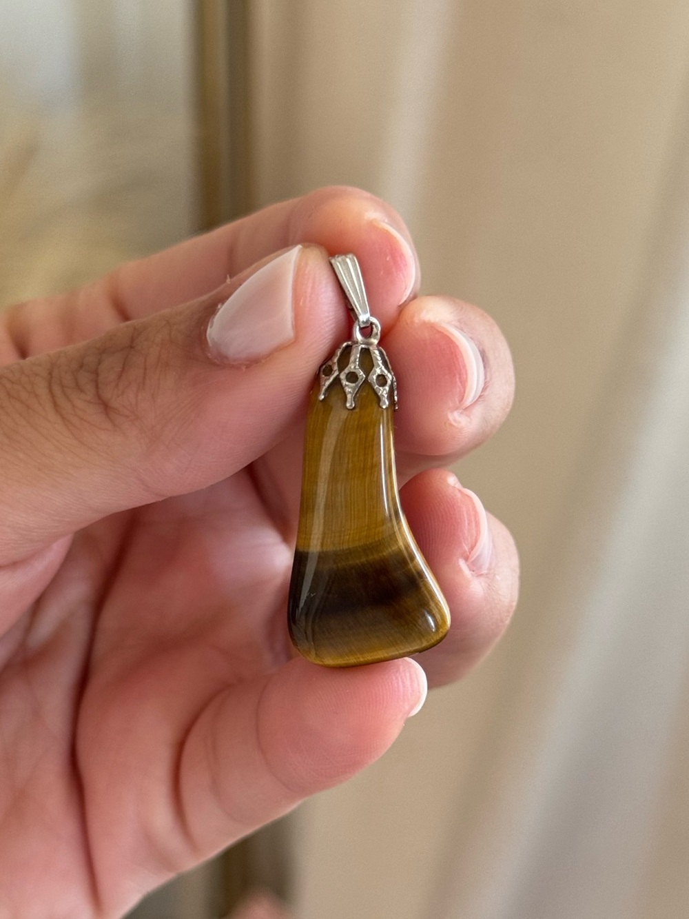 Yellow Tiger's Eye Pendant Necklace - Sterling silver